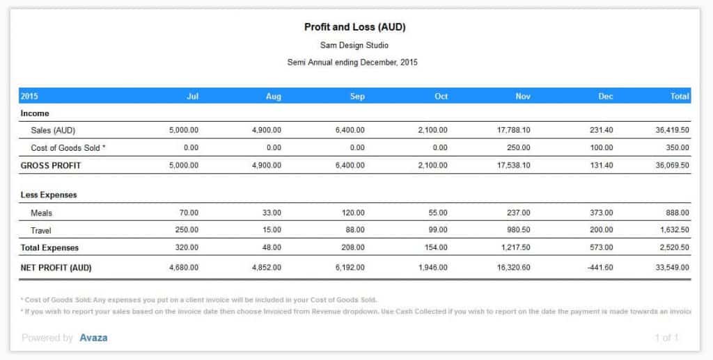 Profit & Loss Report Details