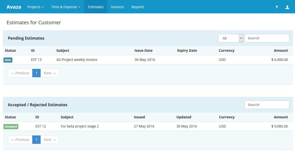 Customer Portal Estimate Overview