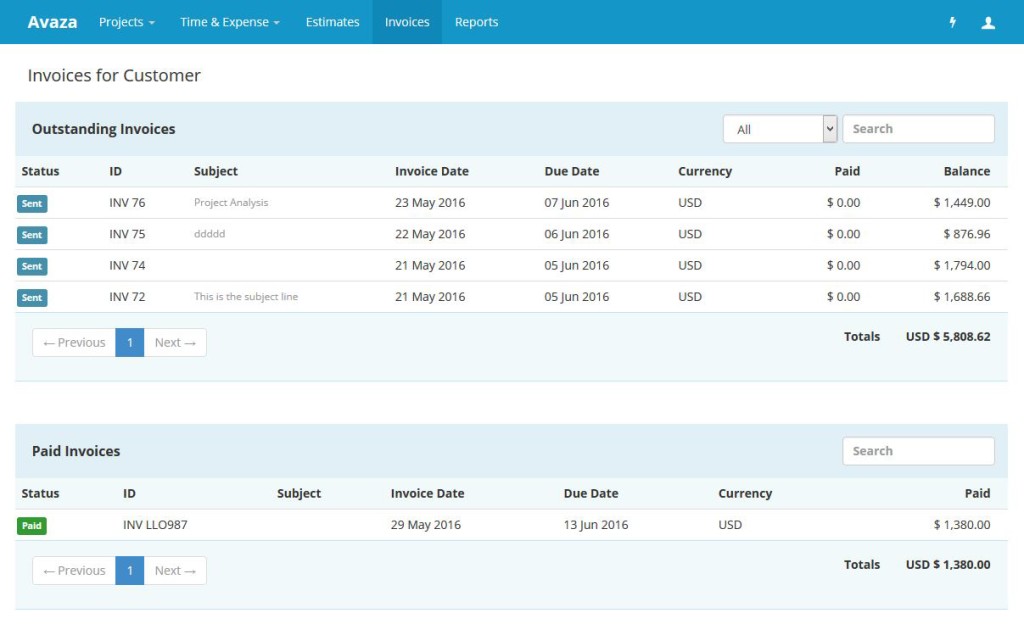 Customer Portal Invoice Overview