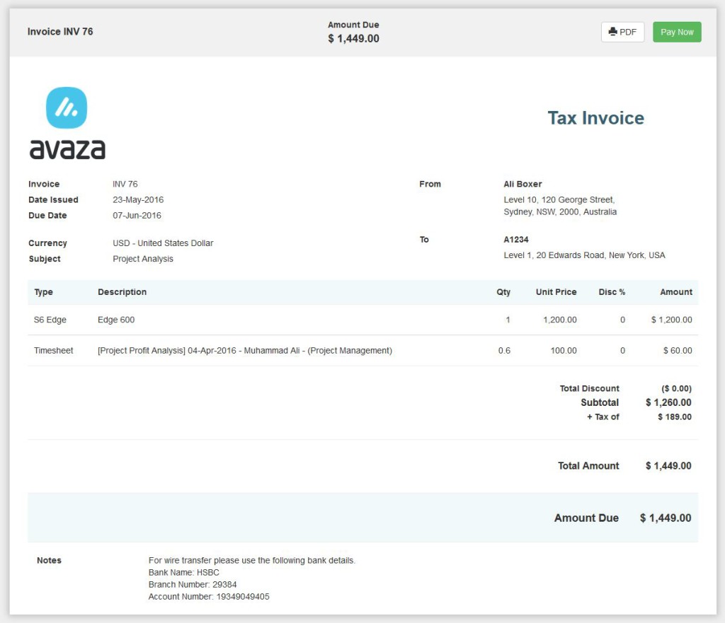 Invoice Web View