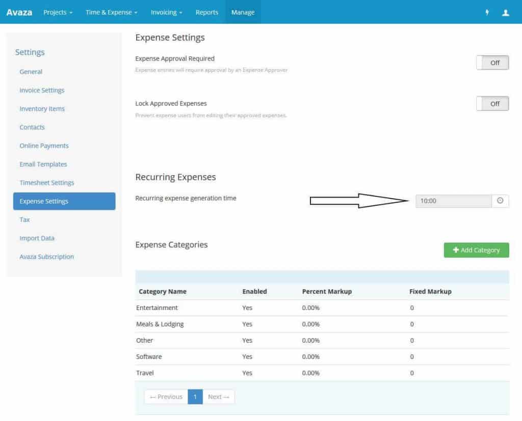 Recurring Expense - Generation Time Setting