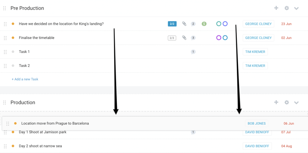 Drag & Drop Tasks Between Sections