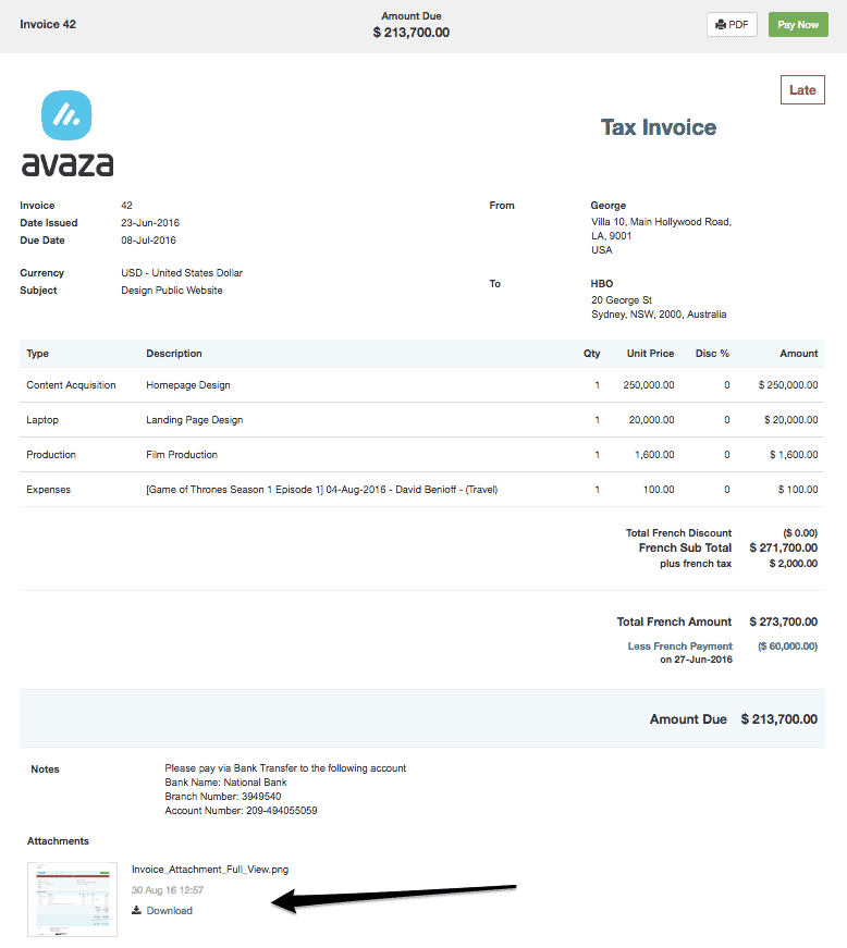 Invoice with Attachments - Web View