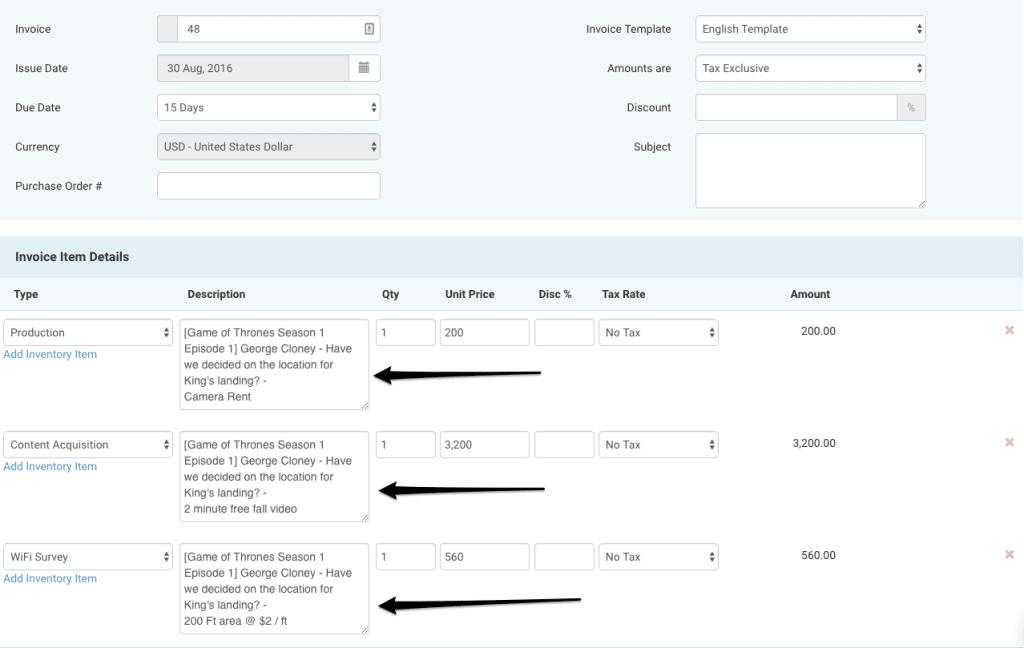 Imported Items in Invoice