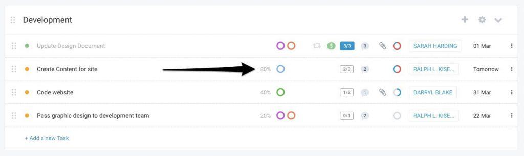 percentage complete list-view