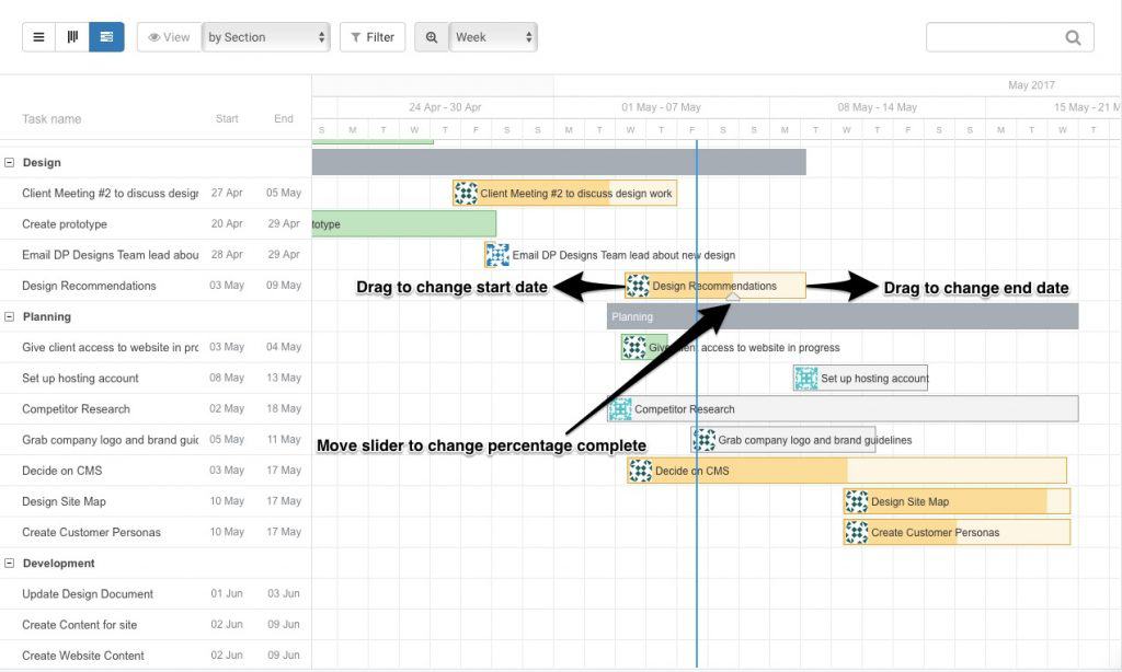 Avaza Gantt Charts Drag Tasks