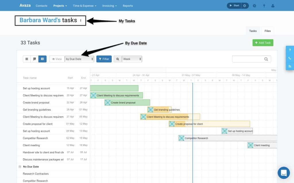 Avaza Gantt Charts