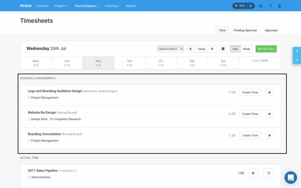 creating timesheets from scheduled assignments