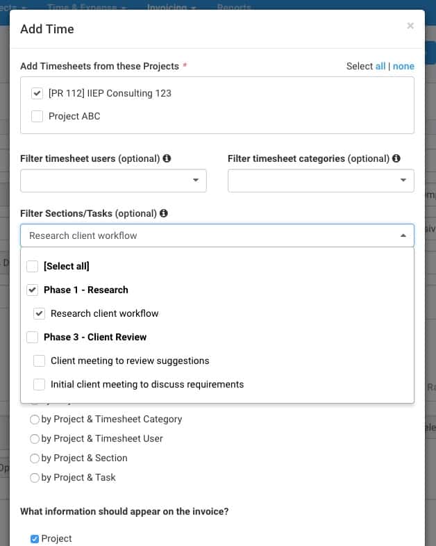 invoice project timesheets