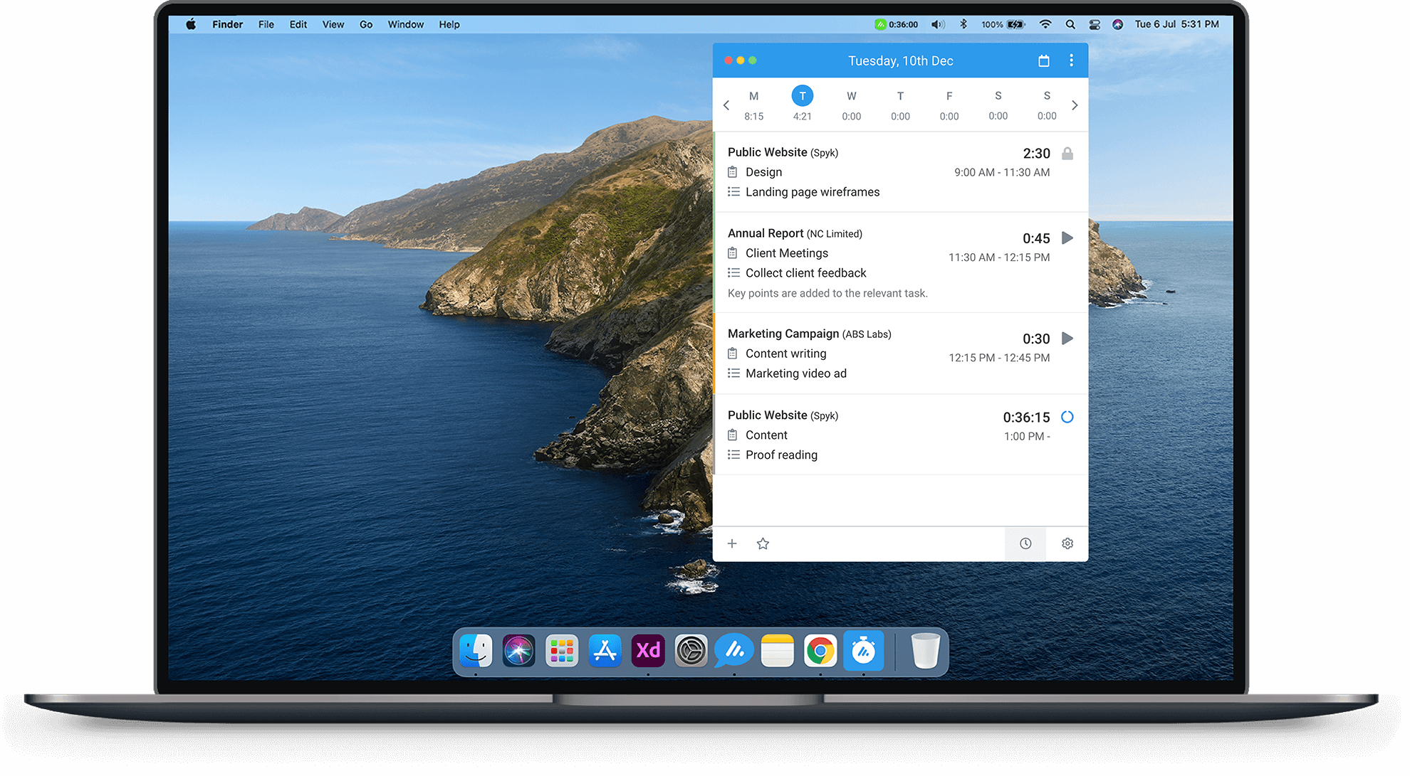 Avaza Timesheet App for Mac
